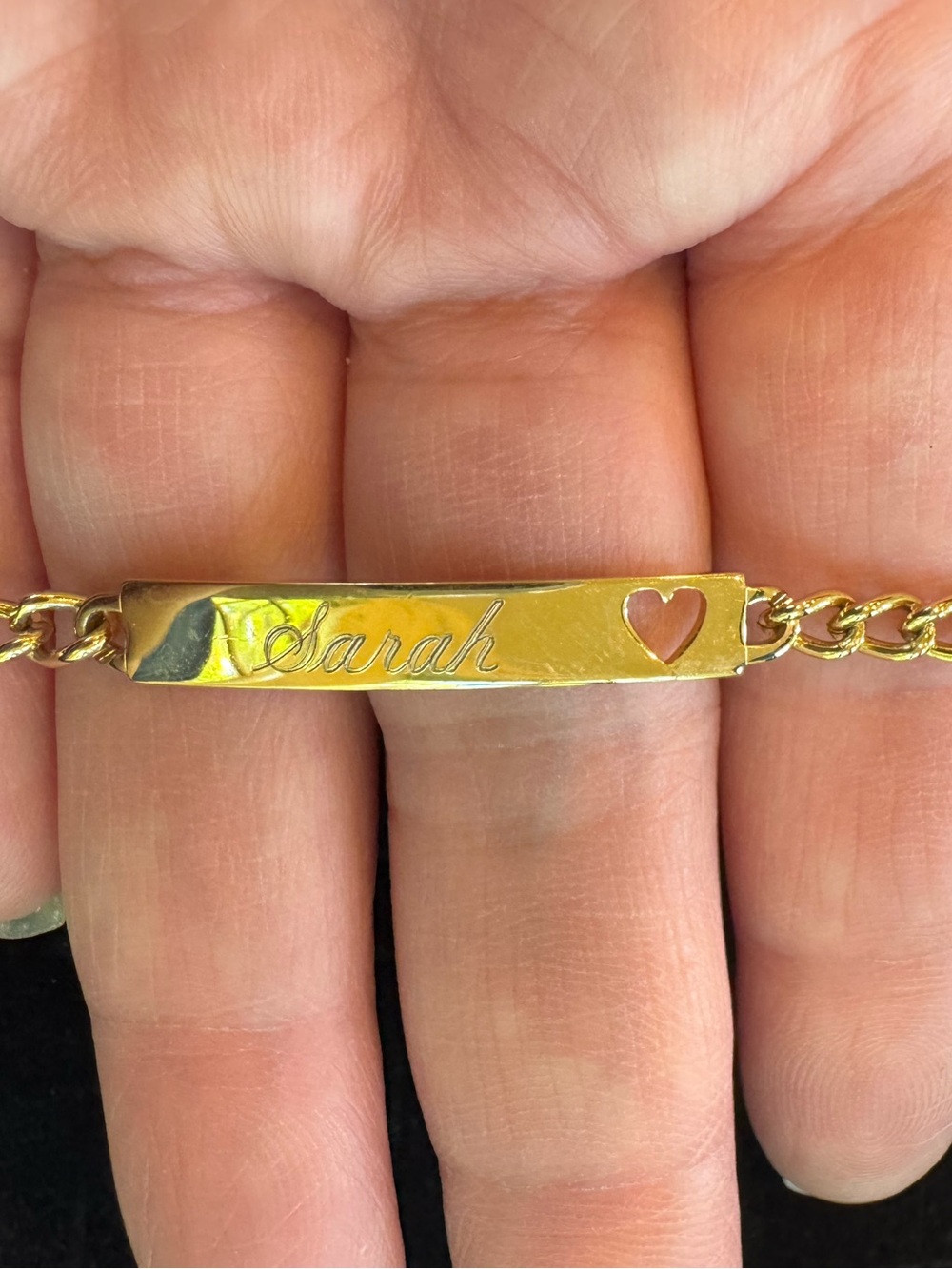 Vintage Speidel USA Gold Tone ID Bracelet Sarah Heart Personalized 12-90